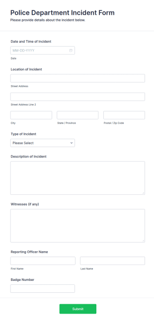 Police Department Incident Form Template
