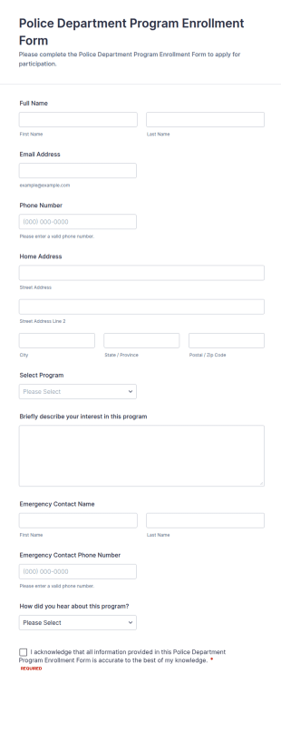 Police Department Program Enrollment Form Template