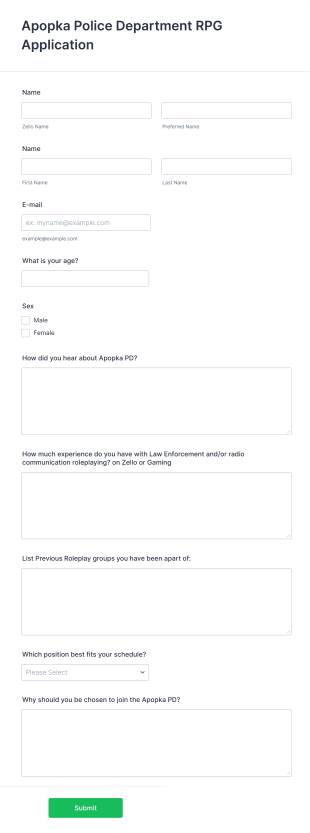 Police Department Roleplay Group Application Form Template