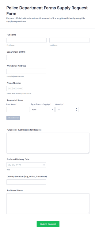 Police Department Supply Request Form Template