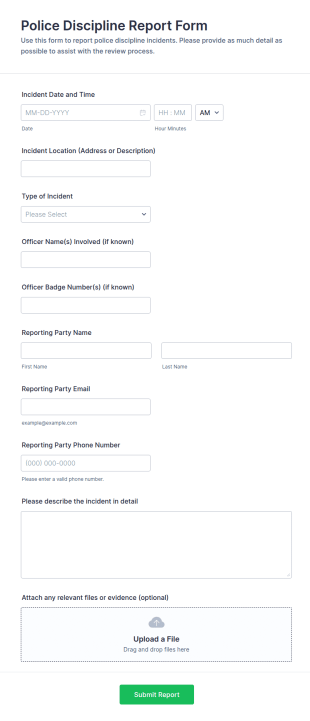 Police Discipline Report Form Template