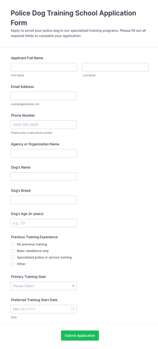 Police Dog Training School Application Form Template
