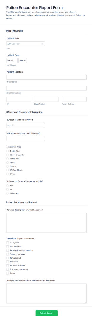 Police Encounter Report Form Template