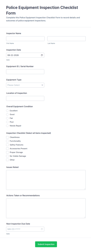 Police Equipment Inspection Checklist Form Template