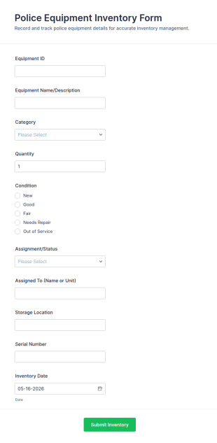 Police Equipment Inventory Form Template
