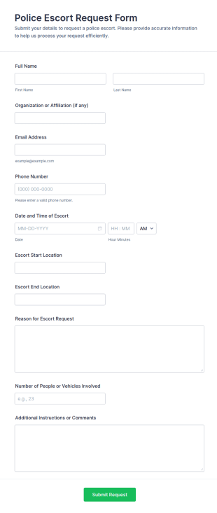 Police Escort Request Form Template