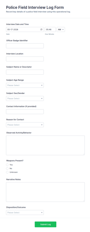 Police Field Interview Log Form Template