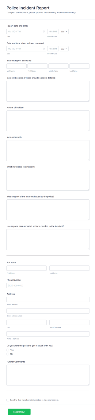 Free Police Incident Report Template