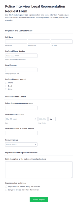 Police Interview Legal Representation Request Form Template