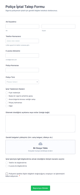 Poliçe İptal Talep Form Template