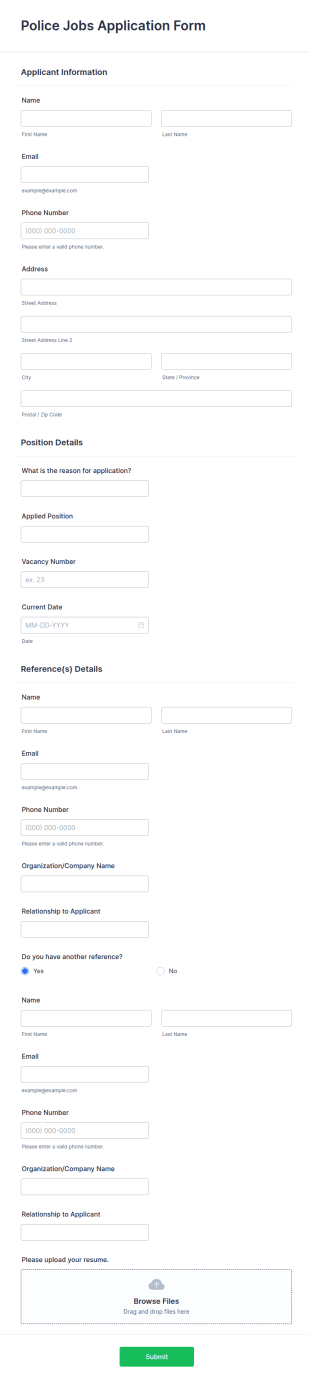 Police Jobs Application Form Template