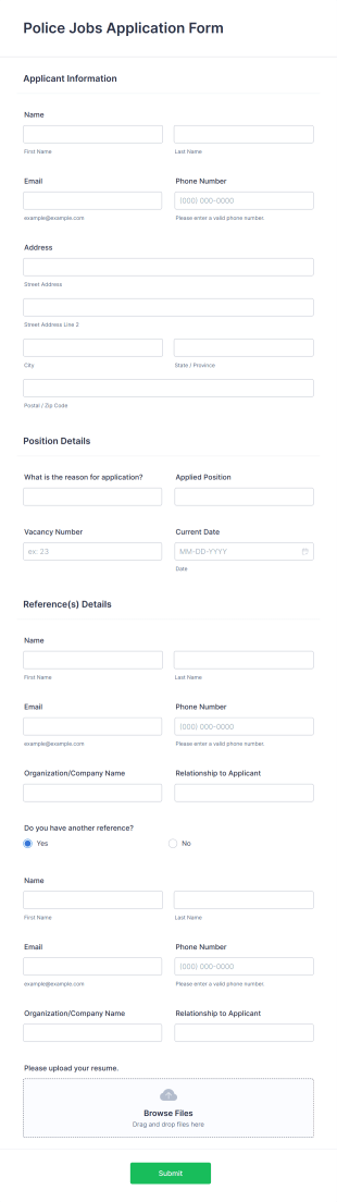 Police Jobs Application Form Template
