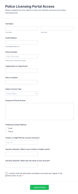 Police Licensing Portal Login Form Template