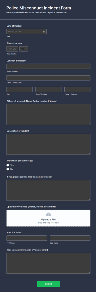 Police Misconduct Incident Form Template