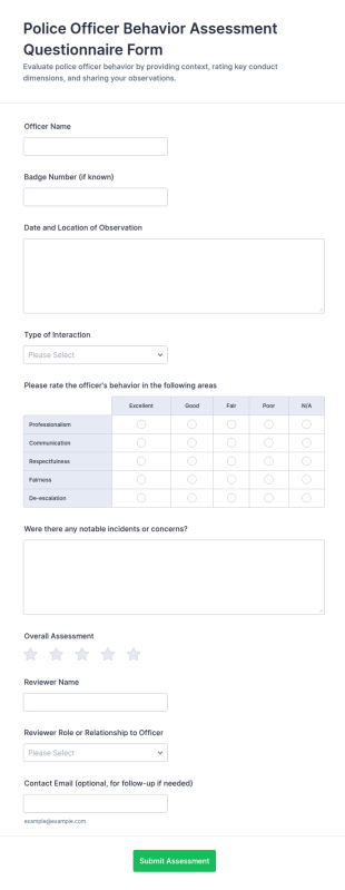 Police Officer Behavior Assessment Form Template