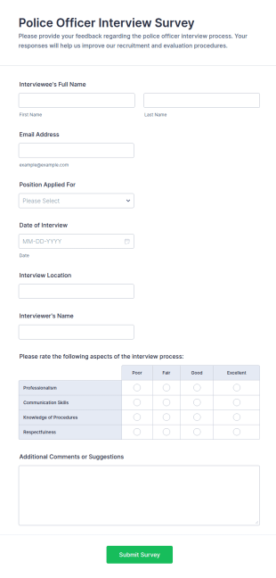 Police Officer Interview Survey Form Template