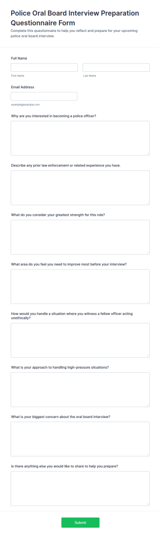 Police Oral Board Interview Preparation Questionnaire Form Template