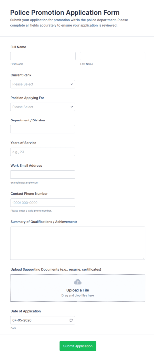 Police Promotion Application Form Template