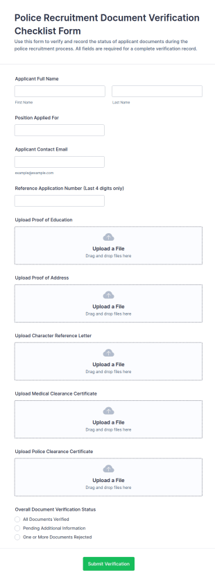Police Recruitment Document Verification Form Template