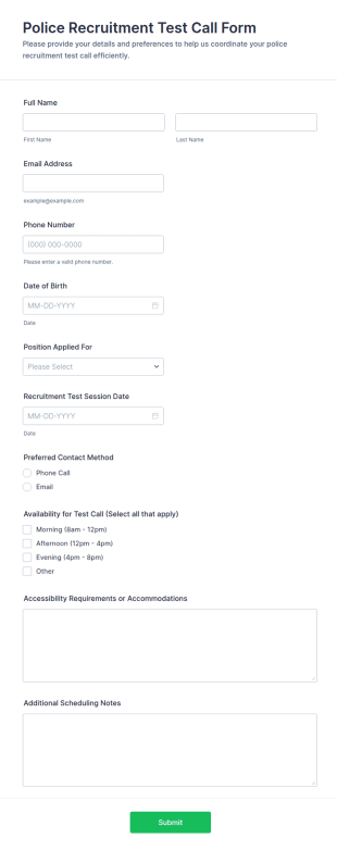 Police Recruitment Test Call Form Template