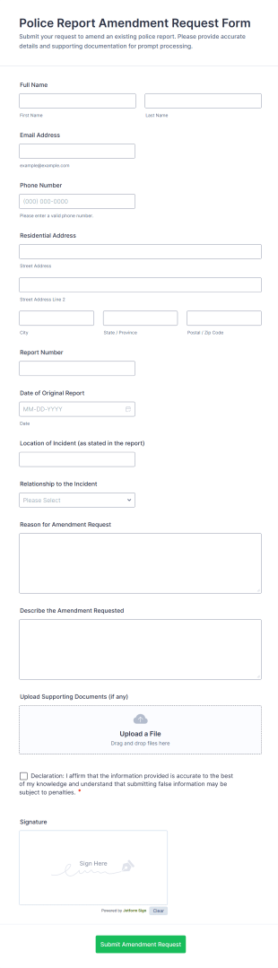Police Report Amendment Request Form Template