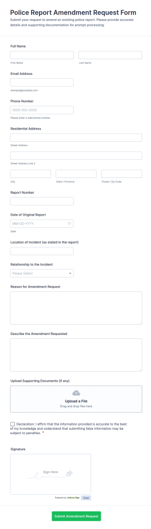 Police Report Amendment Request Form Template
