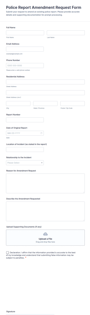 Police Report Amendment Request Form Template