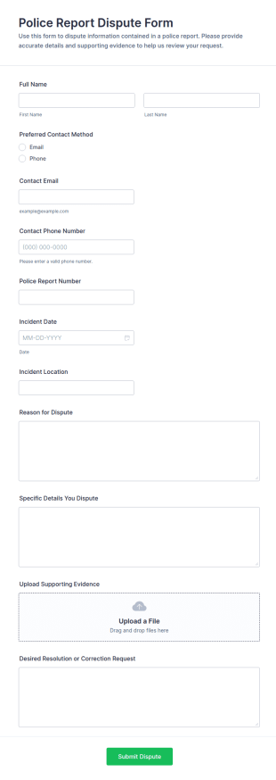 Police Report Dispute Form Template