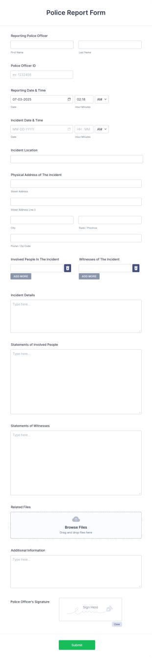 Police Report Template Form Template