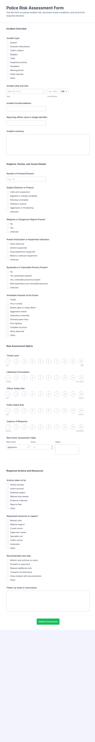 Police Risk Assessment Form Template