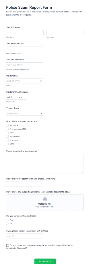 Police Scam Report Form Template