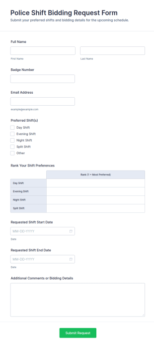 Police Shift Bidding Request Form Template