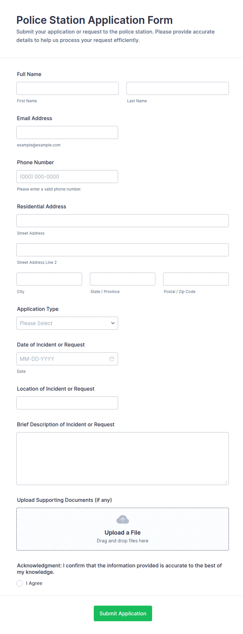 Police Station Application Form Template | Jotform