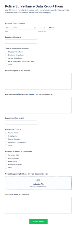 Police Surveillance Data Report Form Template