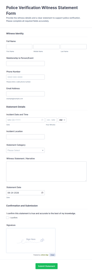 Police Verification Witness Statement Form Template