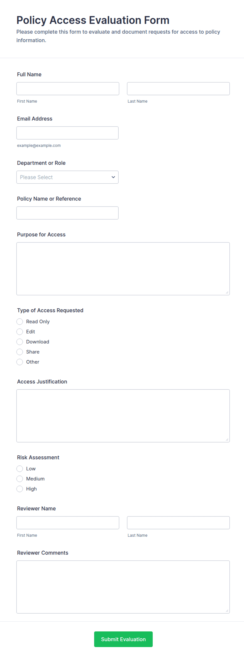 Policy Document Example.pdf Policy Access Evaluation Form Template | Jotform