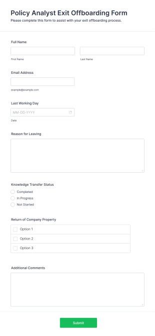 Policy Analyst Exit Offboarding Form Template