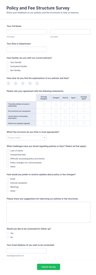 Policy And Fee Structure Survey Form Template