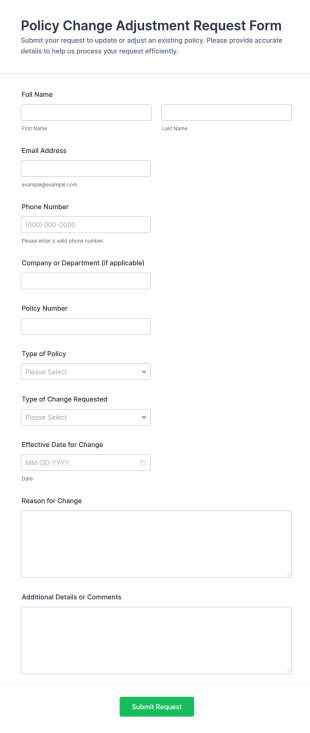 Policy Change Adjustment Request Form Template