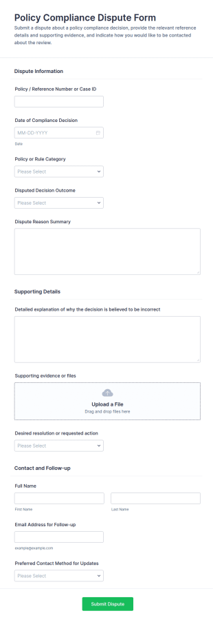 Policy Compliance Dispute Form Template