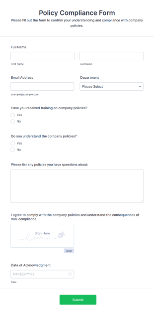 Policy Compliance Form Template