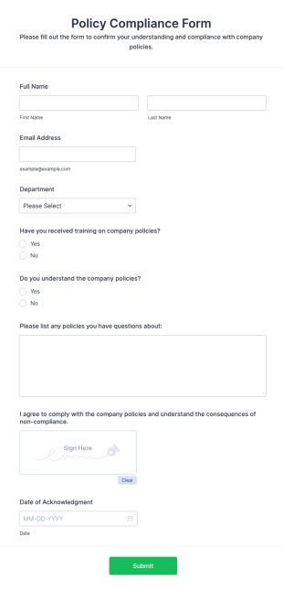 Policy Compliance Form Template