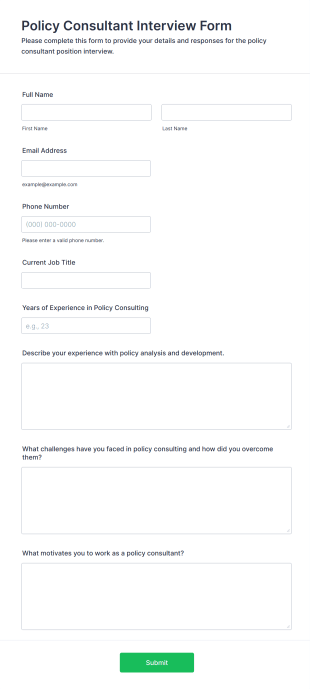 Policy Consultant Interview Form Form Template