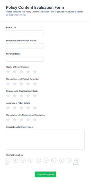 Policy Content Evaluation Form Template