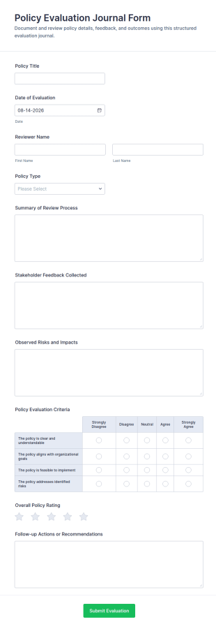 Policy Evaluation Journal Form Template