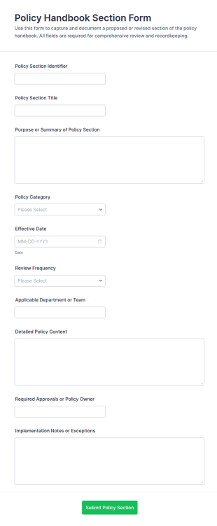 Policy Handbook Section Form Template