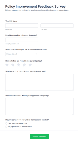 Policy Improvement Feedback Survey Form Template