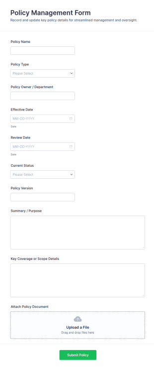 Policy Management Form Template