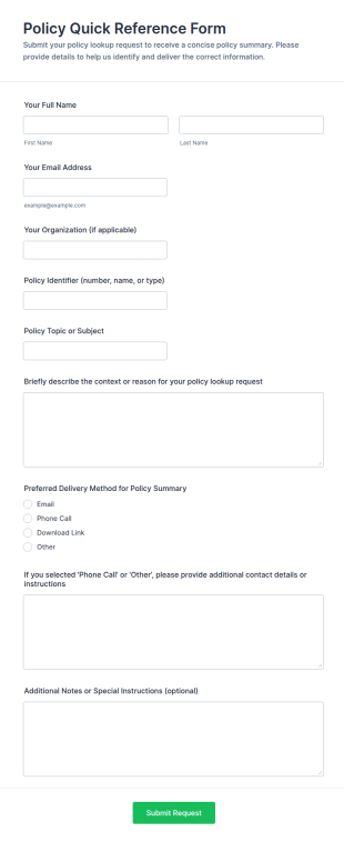 Policy Quick Reference Form Template