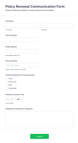 Policy Renewal Communication Form Form Template